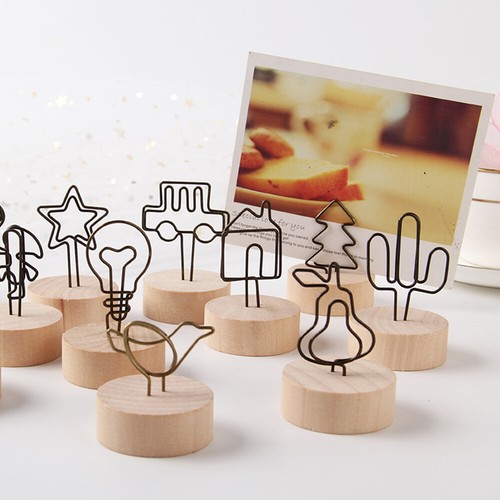 Creative Round Wooden Note Picture Frame Clip Table Number Wedding Photo Holder - Picture 1 of 34