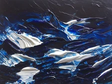 MIDNIGHT BLUE OCEAN Acrylic Seascape Paper Painting 9"x12" Julia Garcia Art NEW