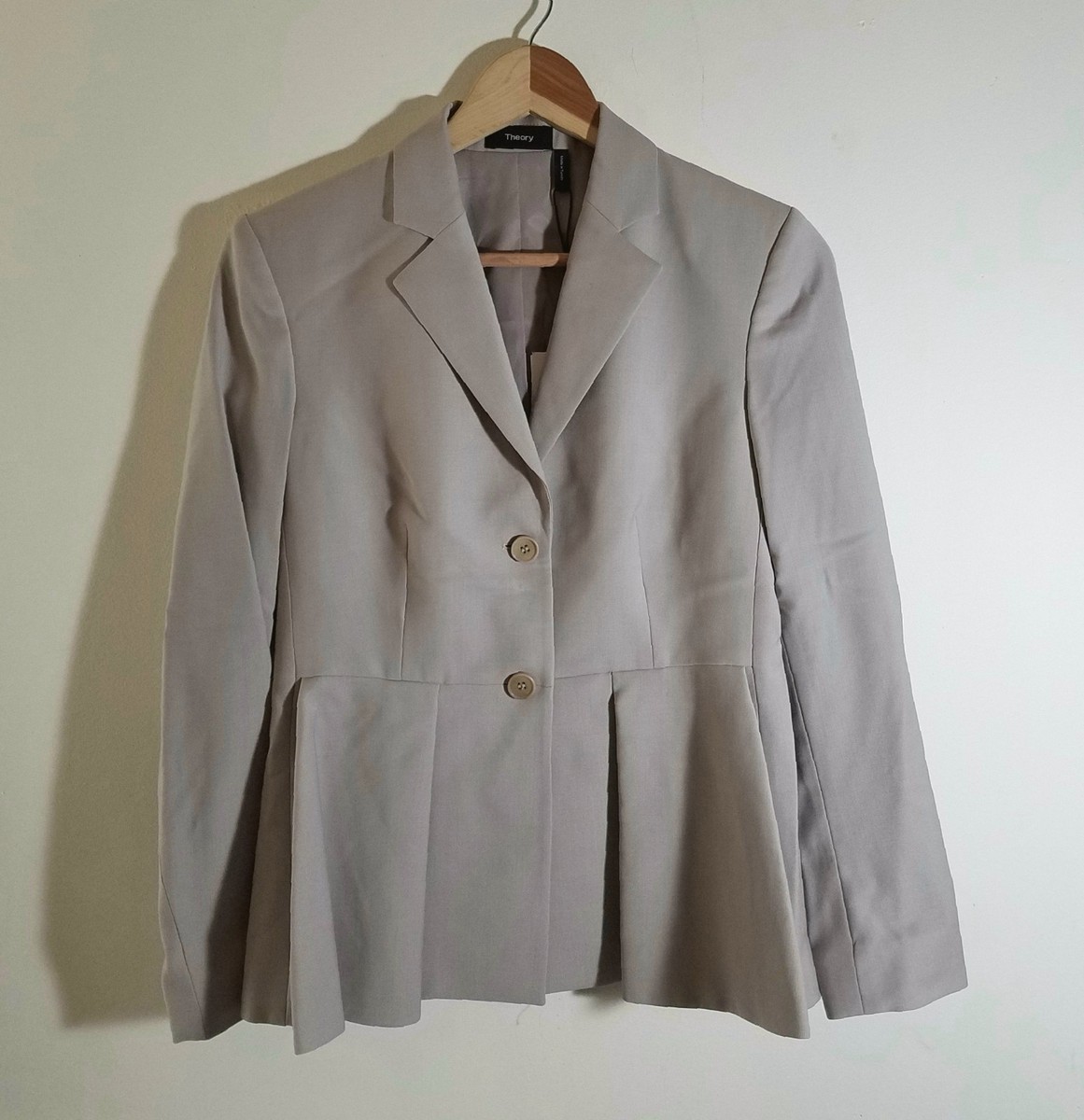 ジャケット THEORY Women Outer 414731 P0109115 Beige NWT Theory Braneve Continuous Wool Blend Blazer Jacket Beige