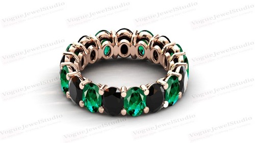 Banda de eternidad de ónix negro relleno de oro de 14 k en anillo de compromiso de plata de ley 925 - Imagen 26 de 109