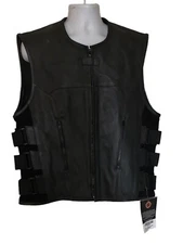 TRUE ELEMENT Mens Leather SWAT Style Vest Adjustable Straps Concealed Carry NWT
