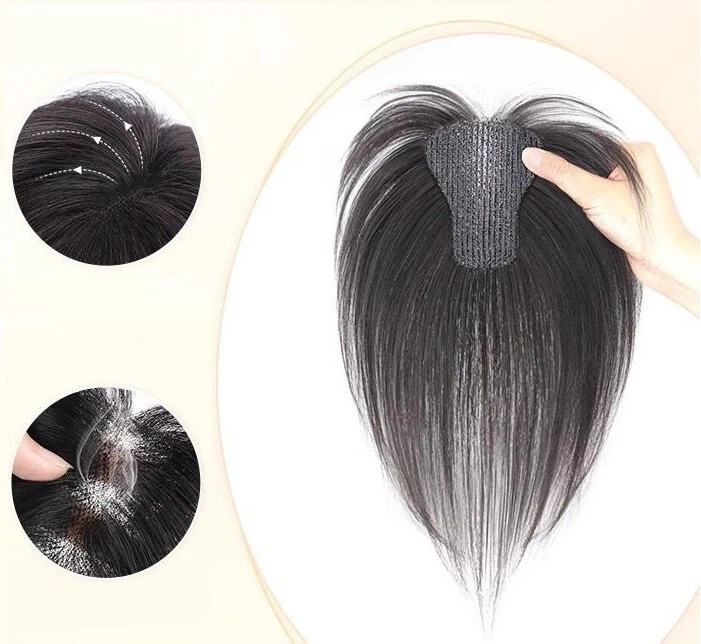 2.3"x3.15"/4" No Clips/Tapes Friction to fix 100% Human Hair Hairline Topper 10" - Image 3 of 4