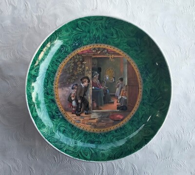 PRATTWARE MALACHITE BORDER PEDESTAL BOWL THE TRUANT T WEBSTER c1900s