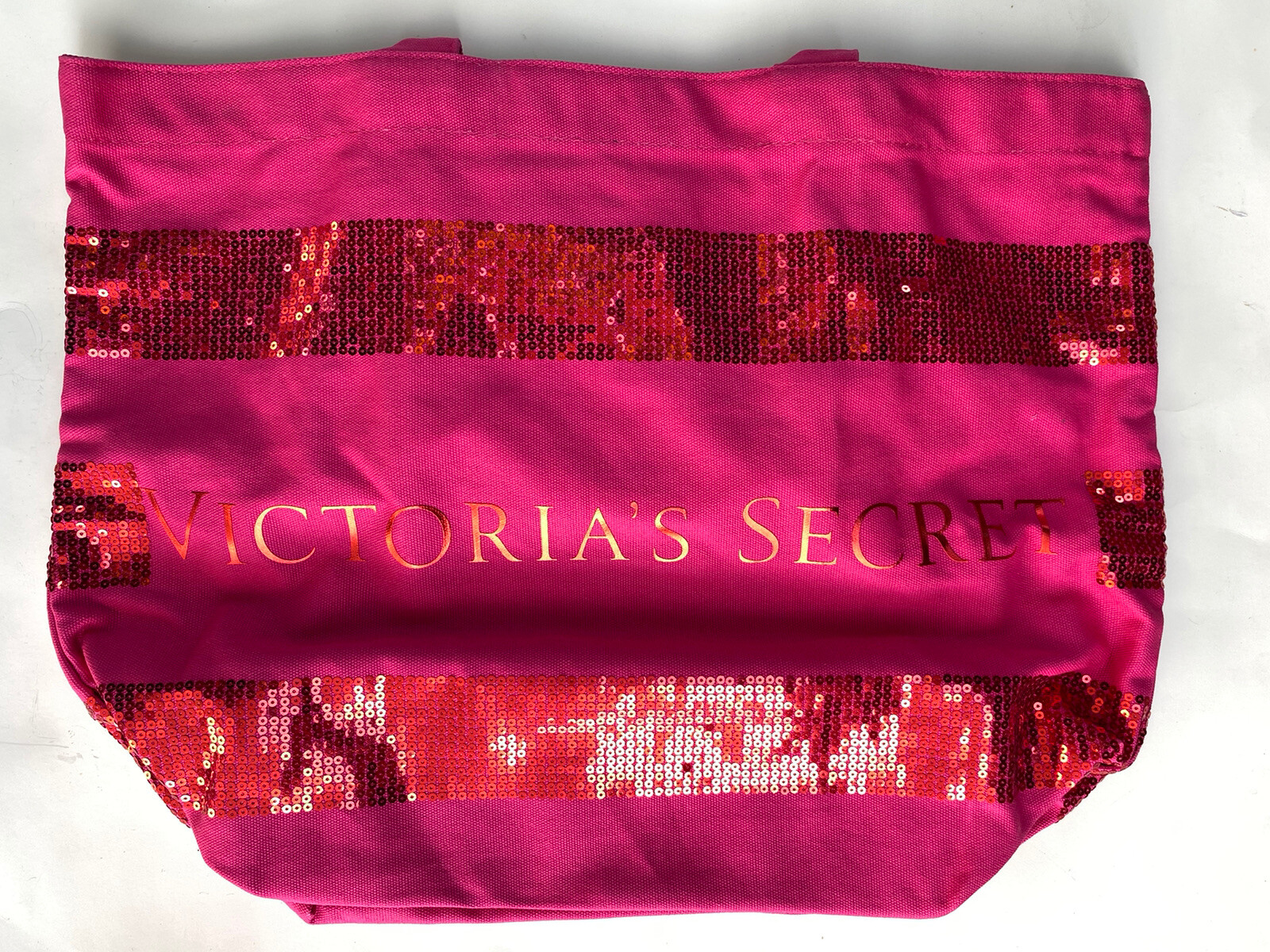 Victoria Secret Oversized Pink Sequined Canvas Tote Bag