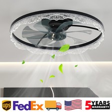 24" LED Ceiling Fan Light Modern Flush Mount Fixture kit With Remote APP Control