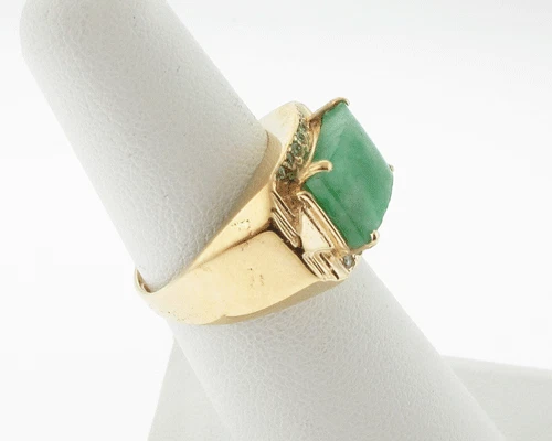 Anillo Estate Diamantes Jade Verde Sólidos Oro Amarillo 18k Tamaño GRATIS Foto 3 de 4