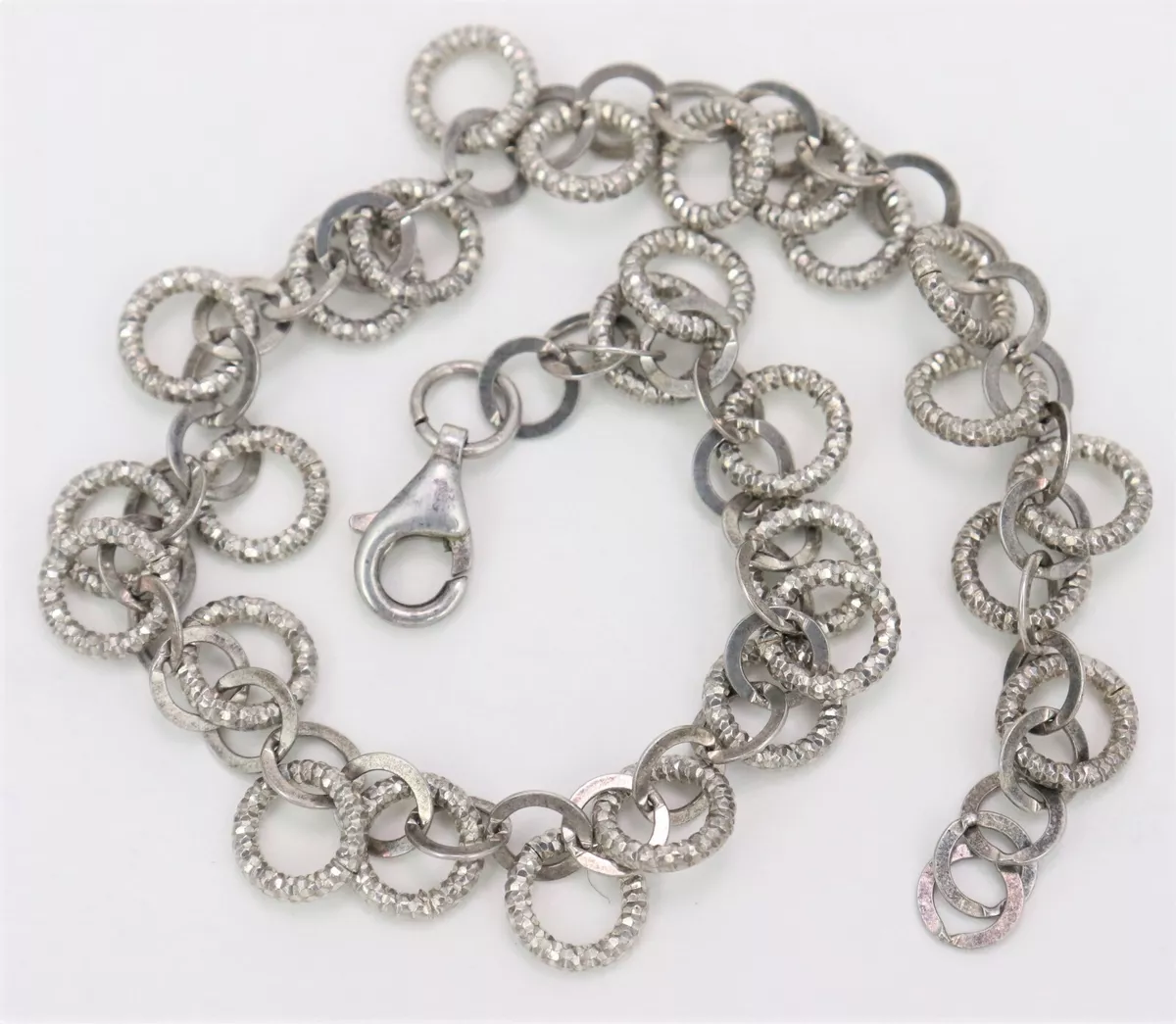 Vintage 925 Sterling Silver Textured Link Loop Hoop Jump Ring Chain Bracelet 8G