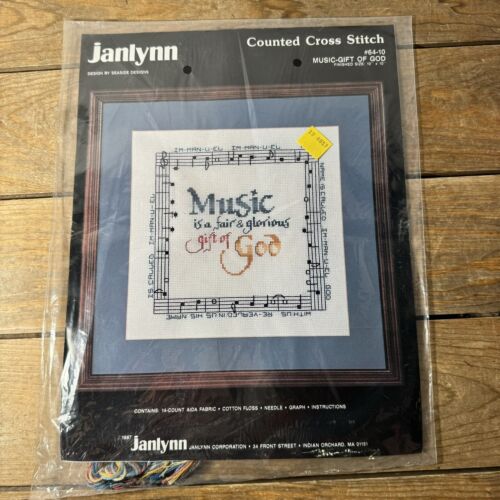 Vintage Janlynn #64-10 Music Gift of God Counted Cross Stitch Kit 1987