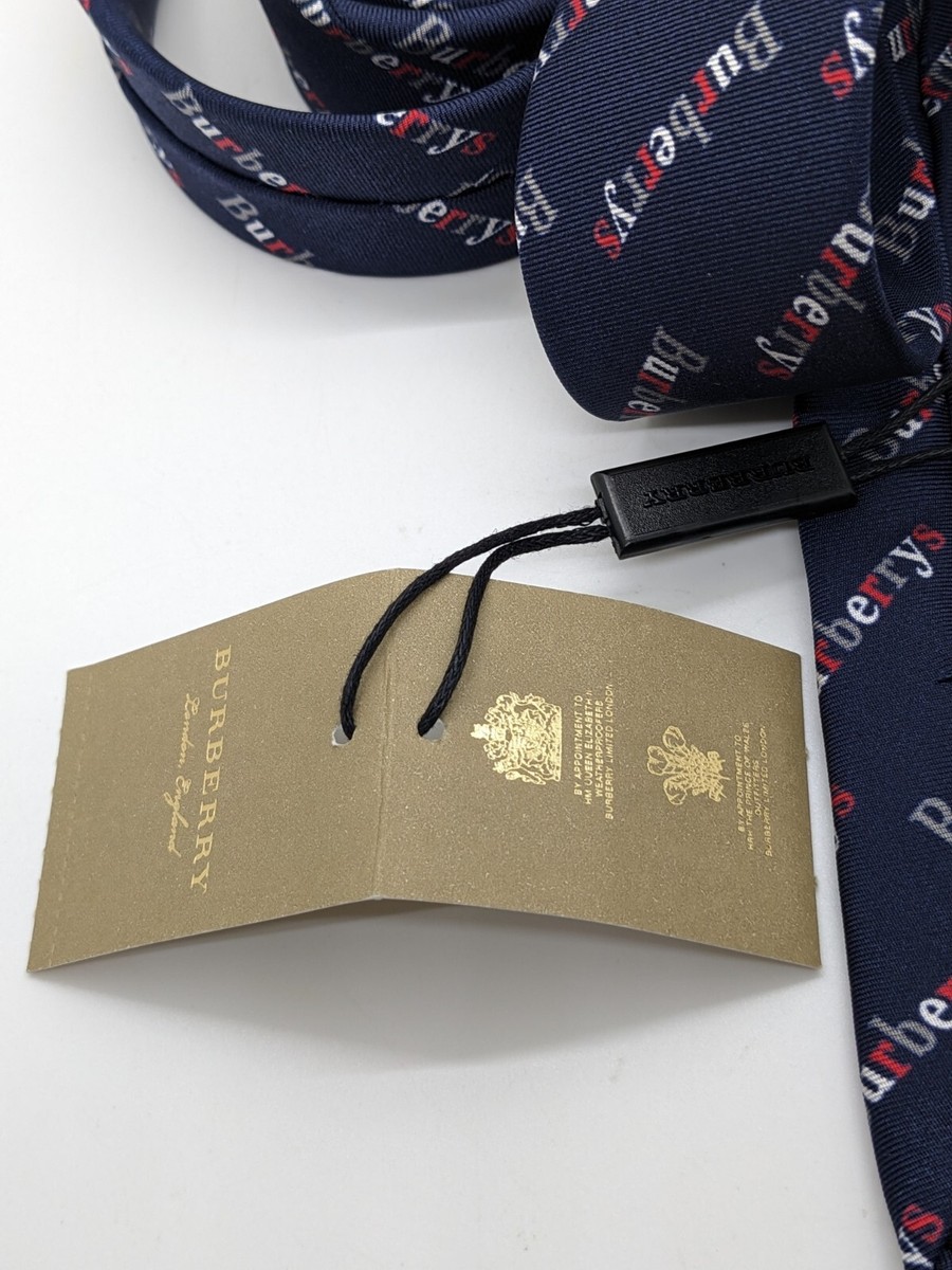 ◆Burberry ネクタイピン　No.425◆ NEW Burberry Silk Navy Blue Logo Designer Tie Italy MSRP