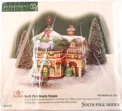 DEPARTMENT 56 Dept 56 North Pole Series Beauty Shoppe Elf Land Trees Snow 56.05733 Lighted NIB