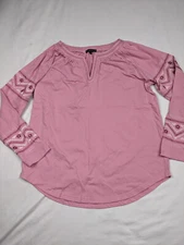 bua   bua Womens L Pink Tunic Shirt Southwestern Aztec Embroider Notch Round