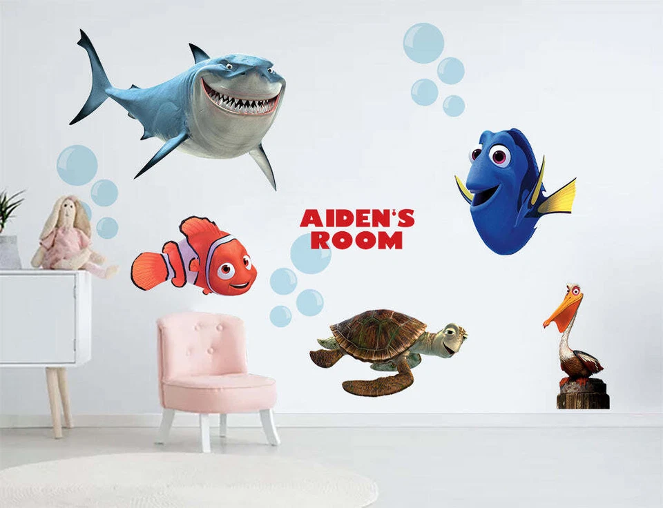 Calcomanía adhesiva de pared con nombre personalizado Finding Nemo WC213 Foto 3 de 4