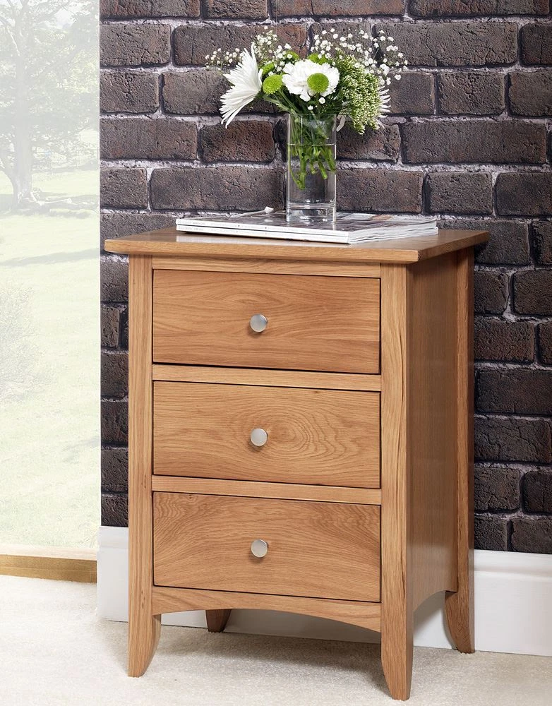 Edward Hopper OAK bedside table. Bedside cabinet with 3 drawers metal runners