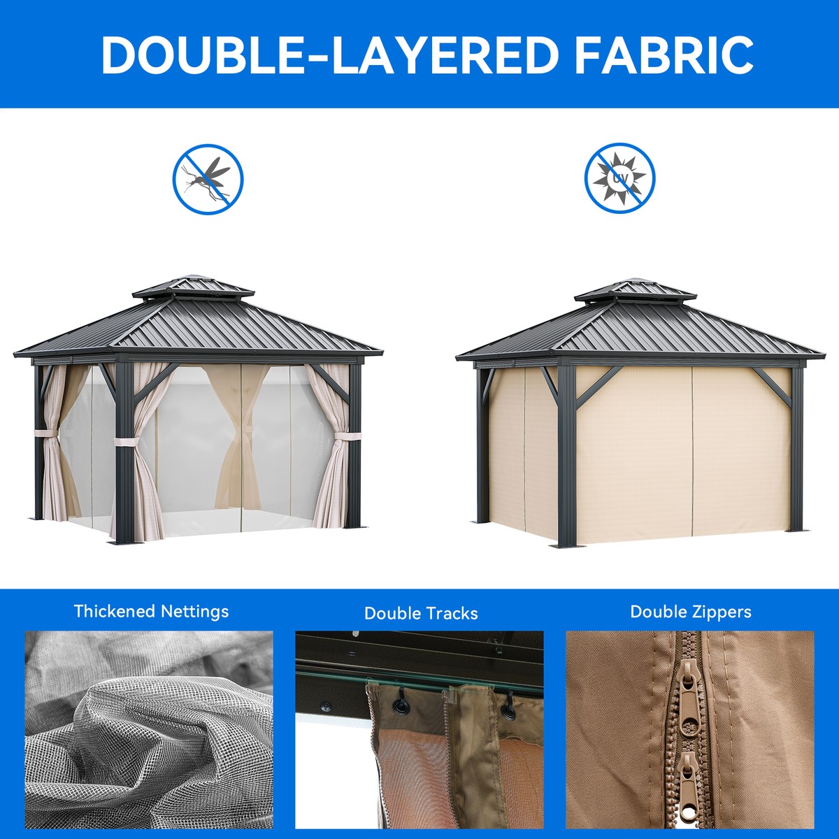 TAUS 10x10Ft Outdoor Hardtop Gazebo Galvanized Steel roof w