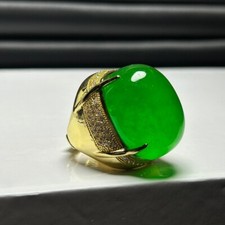 Natural Inlay Ice Green Burmese Jade Jadeite pigeon egg Amulet Rings