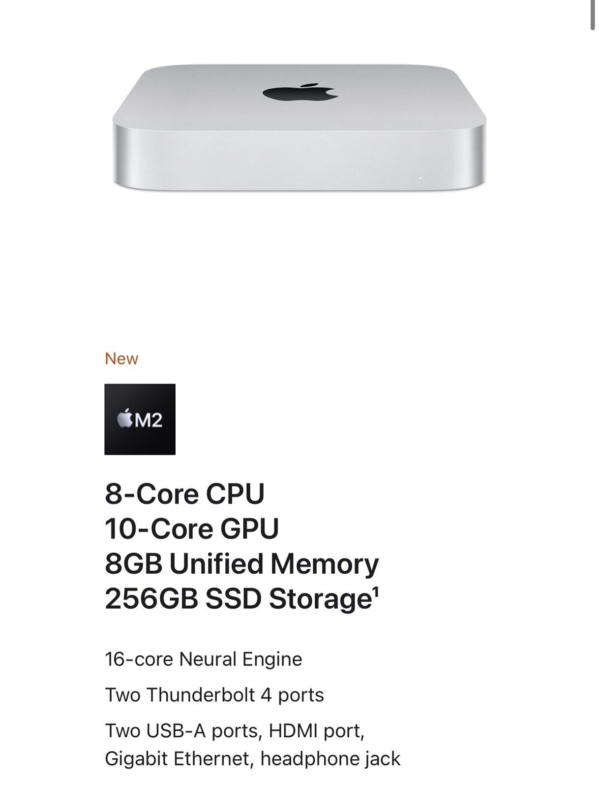 Apple Mac Mini Desktop 256GB SSD Apple M2 8GB RAM MMFJ3LL/A