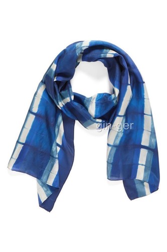 NWT NIP $178 EILEEN FISHER Japanese Silk Shibori Angles Scarf PERSIAN BLUE 74X14 - Picture 3 of 9