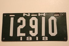 1918 New Hampshire Porcelain License Plate ID "12910" Nice