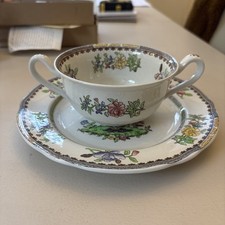 Copeland Spode Old Bow Cream Soup Two-Handle Coupe Bowl & Side Plate 16cm