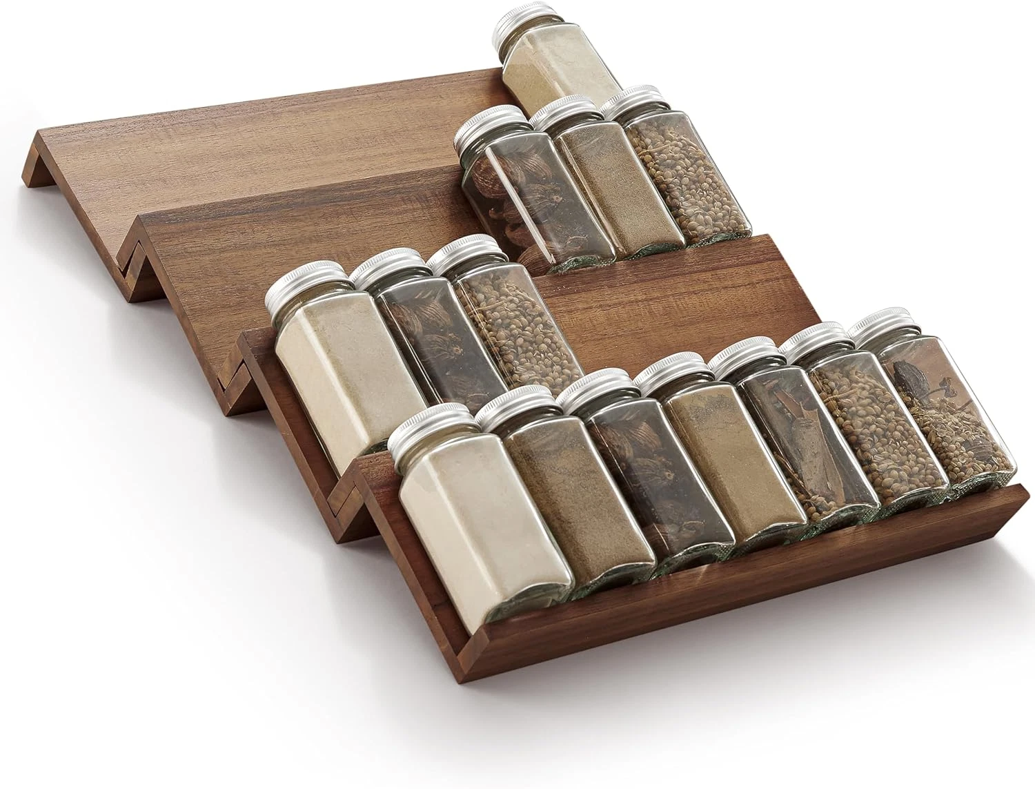 Acacia Wood Spice Rack Drawer Organizer 4-Tier Tray for 4oz Jars Pack of 4