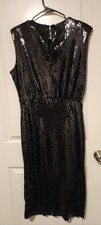 Express Sequin V-Neck Sleeveless Sheath Dress Black  Knee Length Size L Prom 