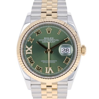Rolex Datejust 36 NEW 2026 126233 Green Roman Diamonds Gold Steel