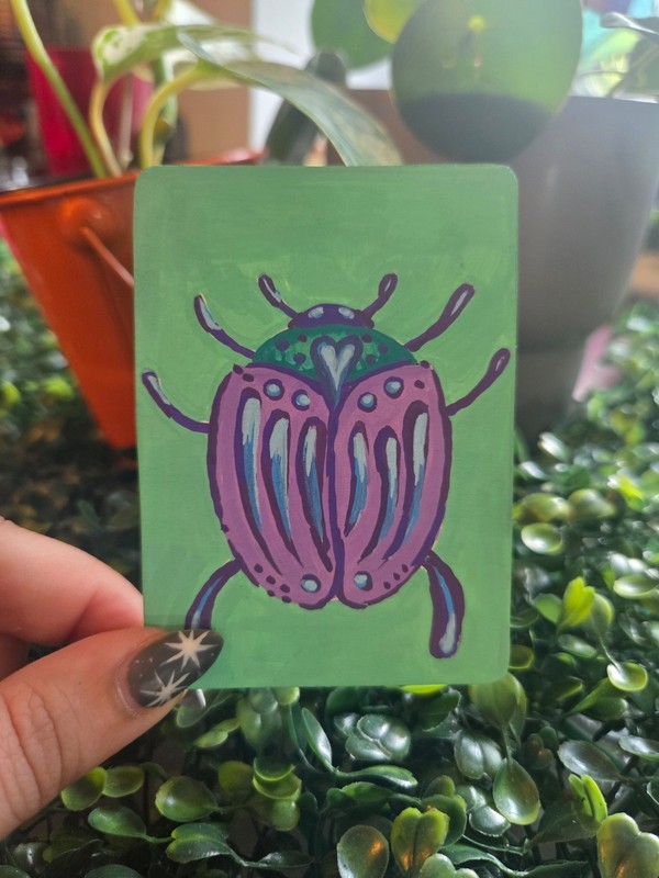 ACEO Original Cute Beetle Acrylic Painting Bug Art 16/16 Signed by Ziggy Sands