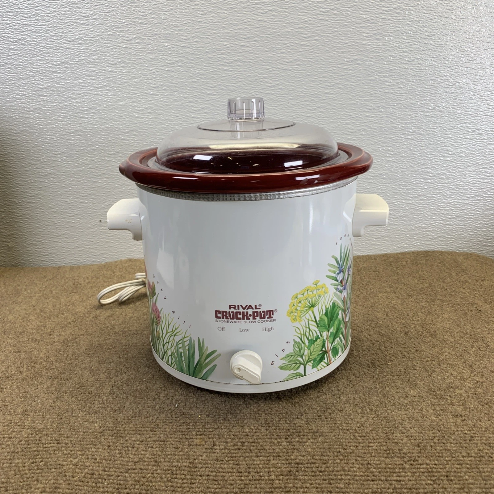 Vintage Rival Crock Pot Stoneware Slow Cooker Herb Garden 3.5 Qt Tested Working