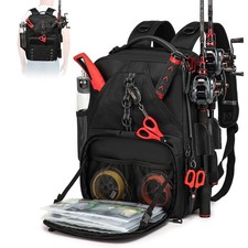 Fishing Tackle Backpack Water Resistant Bag With 2 Rod Holder Large Gear Storage
