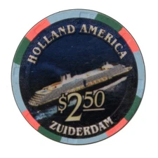 Magnet Holland America Zuiderdam $2.50 Cruise Ship Casino Chip fridge door 3”