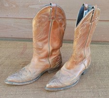 VTG Code West Brown Cowboy Boots Cutout Wings USA Made Men's Size 8 1/2 M