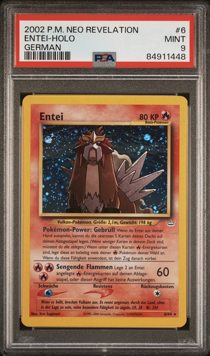 2002 Pokemon GERMAN Unlimited Neo Revelation Entei Holo 6/64 PSA 9