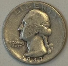 1947-D Washington 90% Silver Quarter