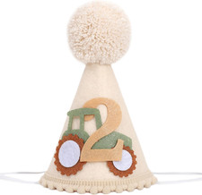 Tractor 2Nd Birthday Party Hat - Boys Farm Theme Cone Hat, Boy Second Birthday D