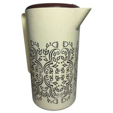 Vintage Floral Carafe Iced Coffee Iced Tea Pitcher Cream Brown Mid Century