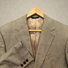 Vintage Brooks Brothers Blazer Mens 40 Marked 38 Beige Plaid Wool Silk