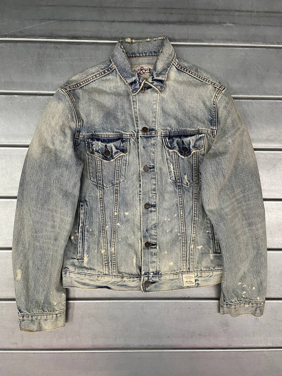 Vintage Abercrombie Fitch Denim Jacket Mens XL Blue Light Wash Grunge Distressed