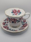 Vtg Royal Albert Bone China Teacup & Saucer Set Red Rose Floral Gold England — photo 1