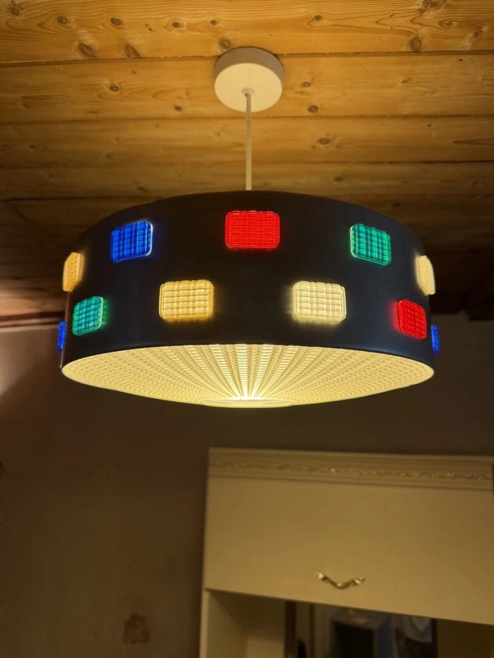 Black Drum Pendant Ceiling Light Shade, Multicolour Square Pattern, 1 Light - Image 1 of 1