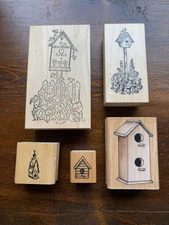 5 Birdhouse Rubber Stamps, Mixed Birdhouse Rubber Stamps, Craft Stamps