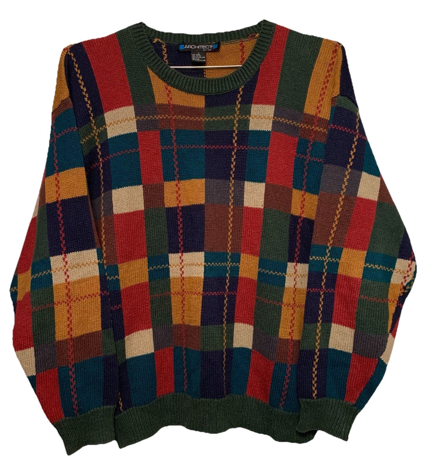 Vtg 1990s Architect Multi-Color Patchwork Plaid S… - image 1
