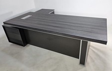 Image of Stylish Dark Grey Oak Veneer Corner Executive Office Desk with Storage - 2400mm