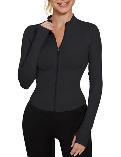 LUYAA Workout Jacket for Women Zip Up Athletic Jackets Slim Fit Yoga Tops Bla...