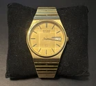Rare Vintage Seiko SQ Gold-Tone Day/Date Men’s  Watch Faceted Crystal 6923-7099