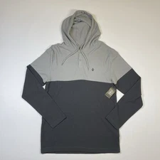 Volcom Shirt Men’s Small Gray L/S Nunez Colorblocked Thermal Hooded Tee NEW