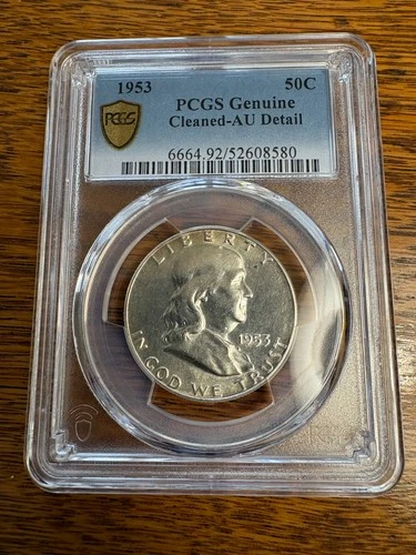 1953 Franklin Half Dollar PCGS Genuine Cleaned - AU Detail