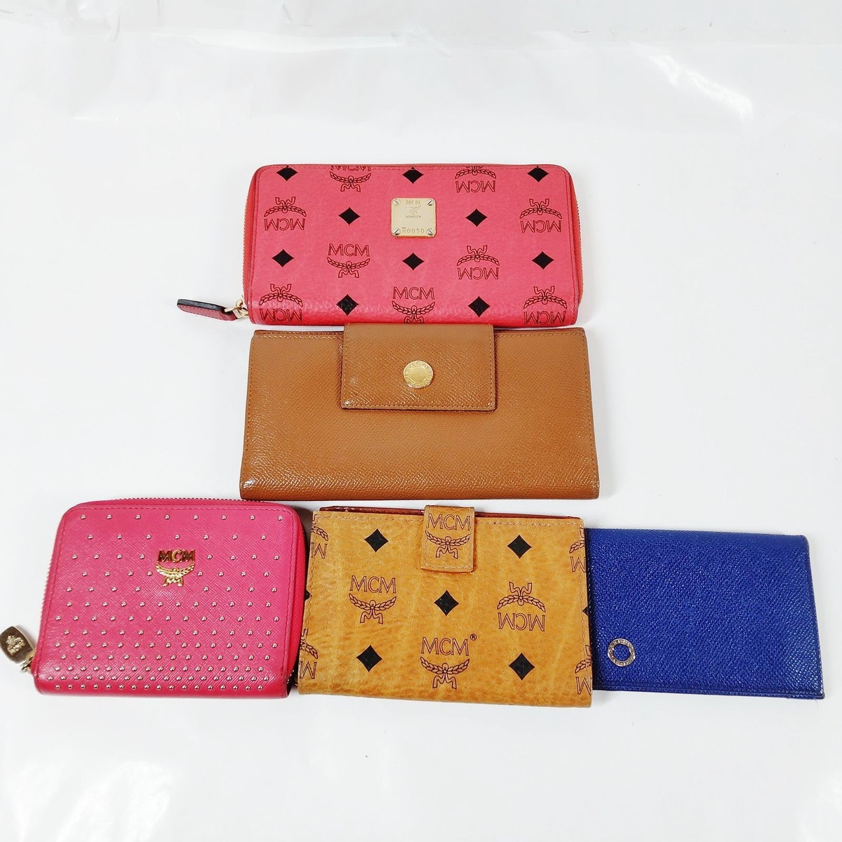 Bvlgari MCM Wallet Long Wallet Card Case set Pink Leather