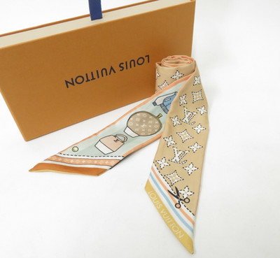 Authentic LOUIS VUITTON Monogram Bandeau Silk Scarf I#49261