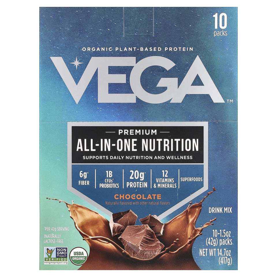 Organic Plant-Based Protein, Premium All-In-One Nutrition, Chocolate, 10 Packs,