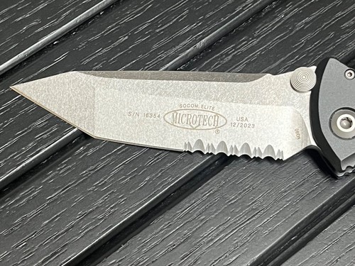 Microtech Socom Elite Manual M390 T/E Part Serrated Tanto (4" Stonewash) 161-11 - Picture 4 of 9